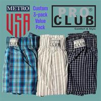 PRO CLUB 3 Pack Custom (Value Pack) Classic Woven Boxers Mixed Colors Comfort Boxer Short Trunks Casual Underwear with Functi...