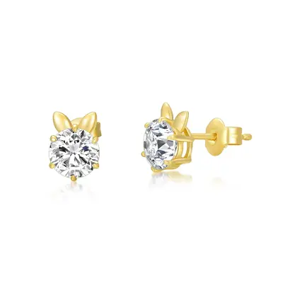 14K Gold Circular Shaped Moissanite Rabbit Stud Earrings