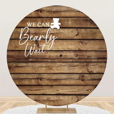 Bearly Wait Retro Wooden Round Baby Shower Backdrop - Aperturee