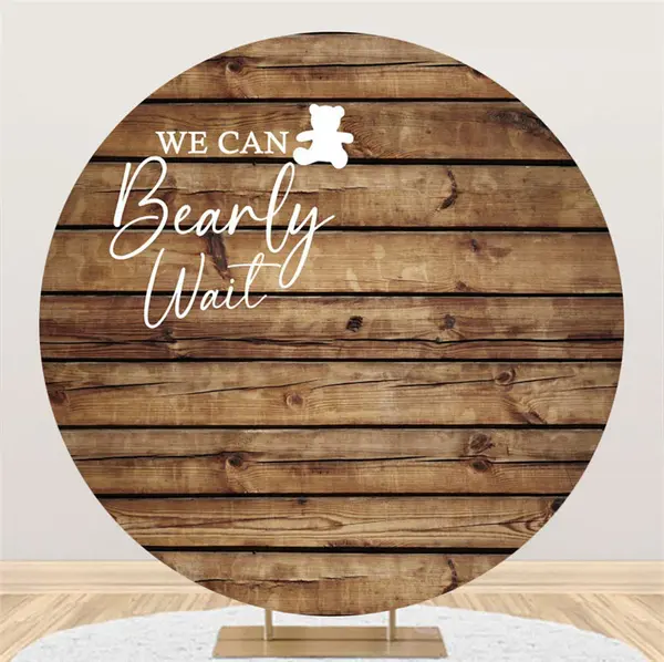 Bearly Wait Retro Wooden Round Baby Shower Backdrop - Aperturee