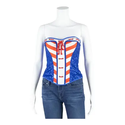 LEG AVENUE Y2K Sparkle Bustier Top Blue Striped Sleeveless Womens S