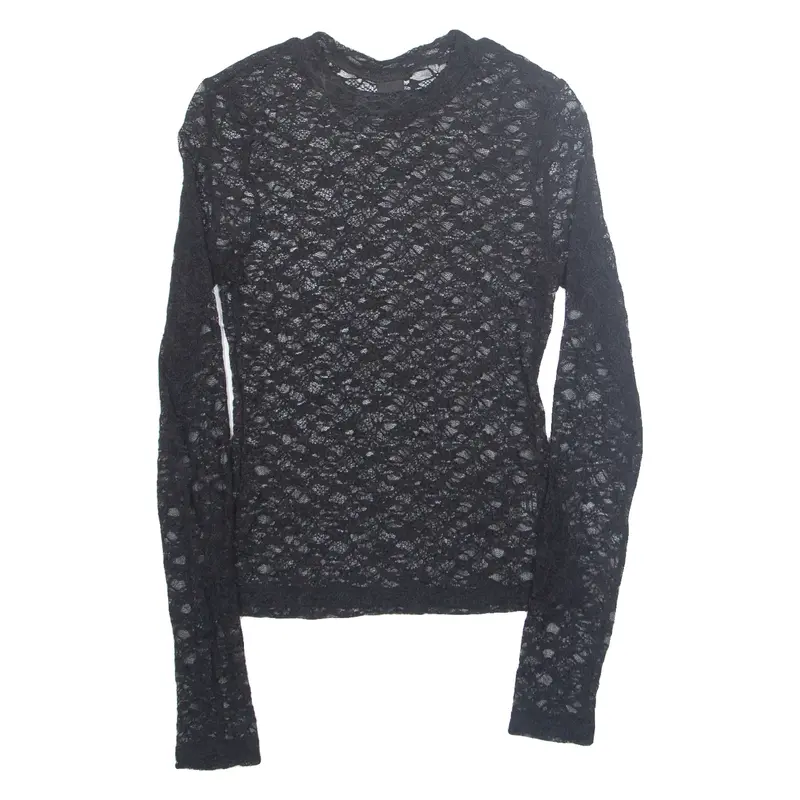 ZEBRA Sheer Womens Top Black Long Sleeve Nylon S