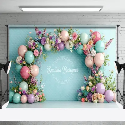 Aperturee Green Wall Colorful Balloons Floral Wedding Backdrop, 3X2FT(1MX0.6M), 14 USD, wedding backdrops, ENHD2J39-M