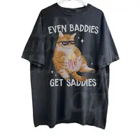 Even Baddies Get Saddies Meme T-Shirt, Retro Weirdcore Tee, Vintage Ironic TShirts That Go Hard, Mental Health Funny Shirt, U...