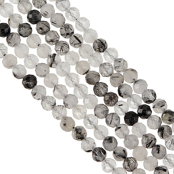 2 Strands Natural Black Rutilated Quartz Beads Strands