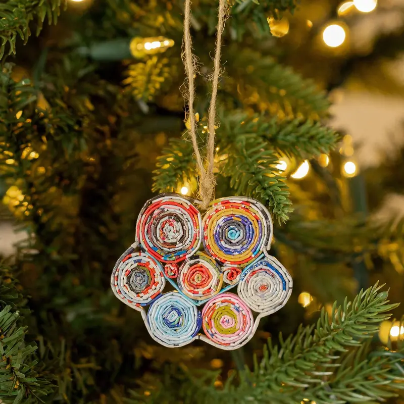 Recycled Magazine Furry Friend Ornament | Handmade, Fair Trade - Paw Print
