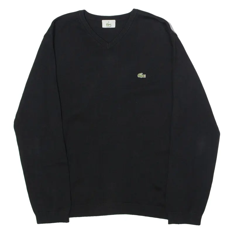 LACOSTE Mens Jumper Black V-Neck Tight Knit S