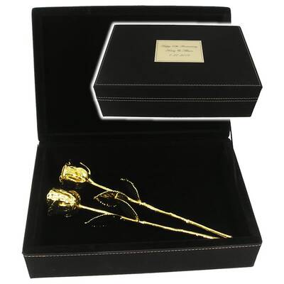 Two 11 24k Gold Dipped Roses in 50th Anniversary Case