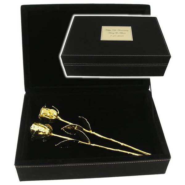 Two 11 24k Gold Dipped Roses in 50th Anniversary Case