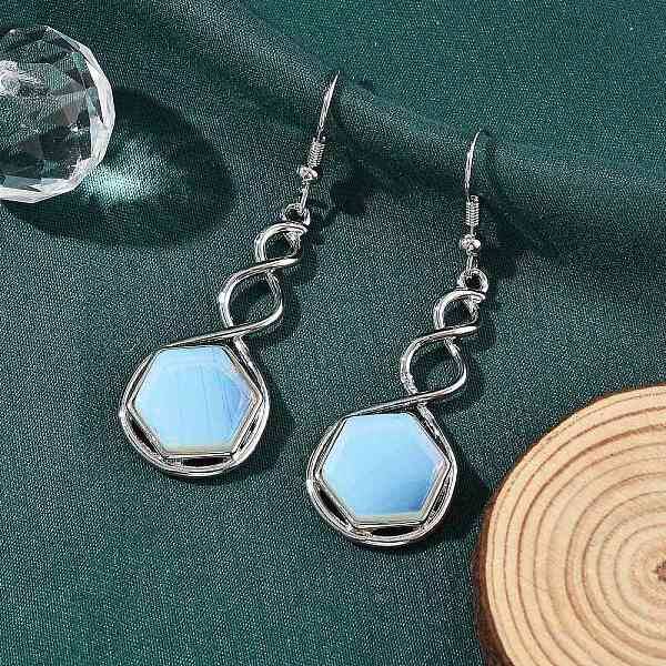 Hexagon Opalite Dangle Earrings