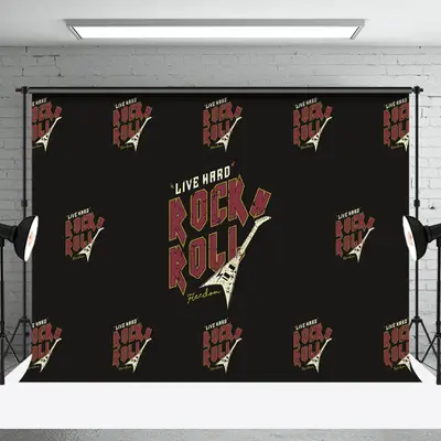 Black Repeated Guitar Live Hard Rock N Roll Backdrop