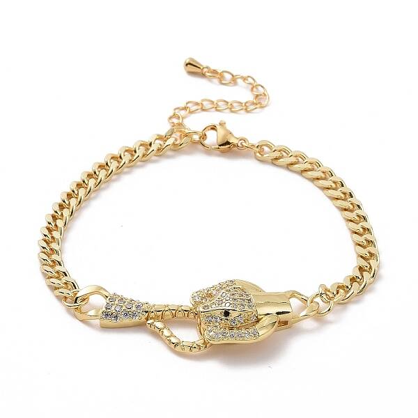 Cubic Zirconia Leopard Link Bracelet Brass Curb Chains for Women