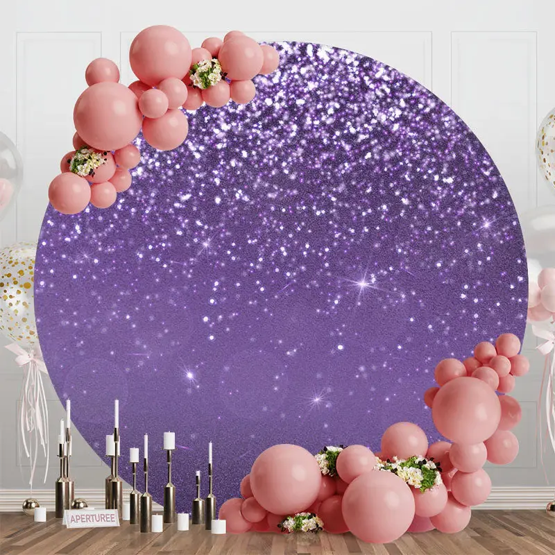 Elegant Purple Glitter Round Birthday Party Backdrop - Aperturee