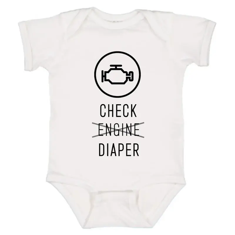 Check Engine Baby Onesie, Funny Diaper Cute Baby Neutral Clothing, Baby Clothes Girl