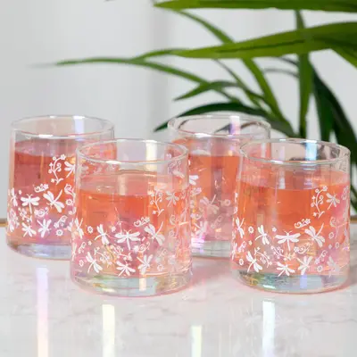 Pearl Iridescent Glass - Set of 4 - Dragonflies