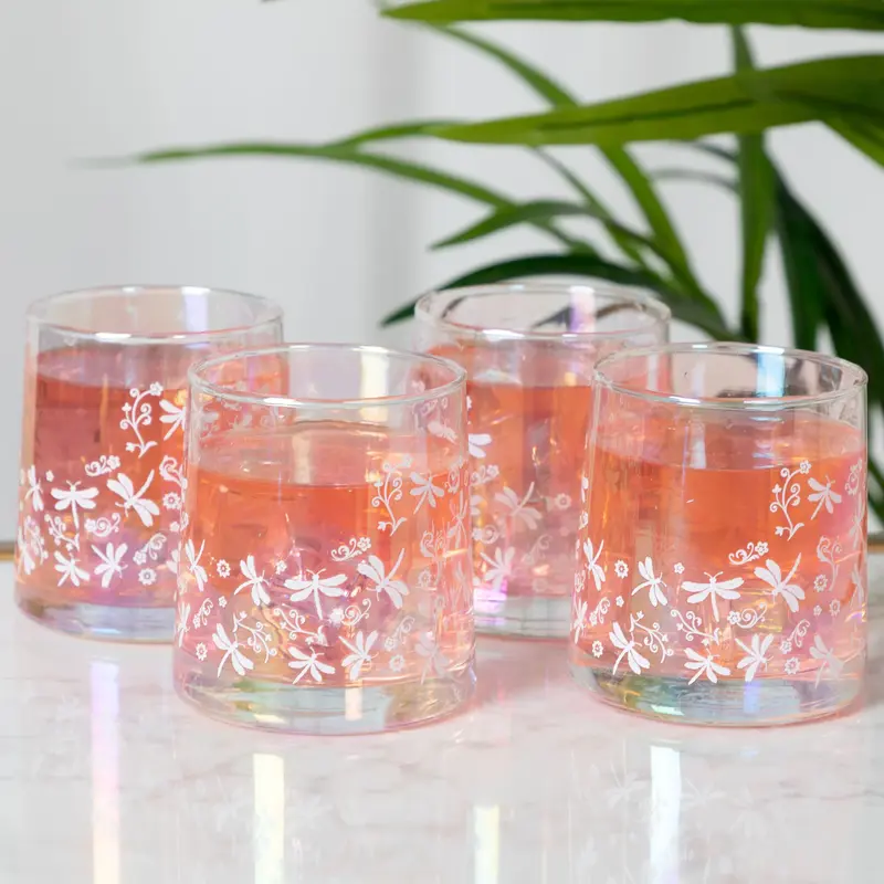 Pearl Iridescent Glass - Set of 4 - Dragonflies