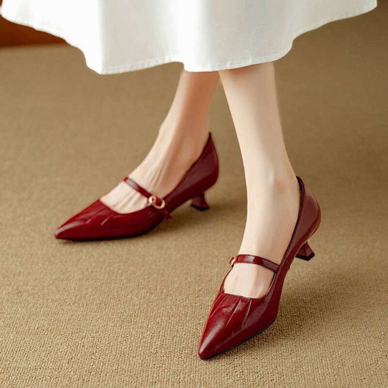CHIKO Adela Pointy Toe Kitten Heels Mary Jane Shoes