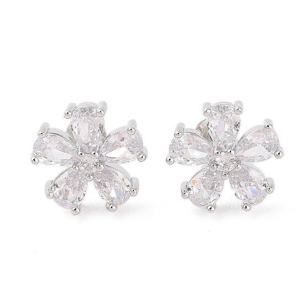 Rack Plating Brass Micro Pave Cubic Zirconia Stud Earrings