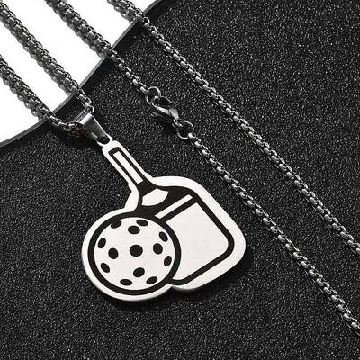 201 Stainless Steel Pickleball Paddle Pendant Box Chain Necklaces for Women Men