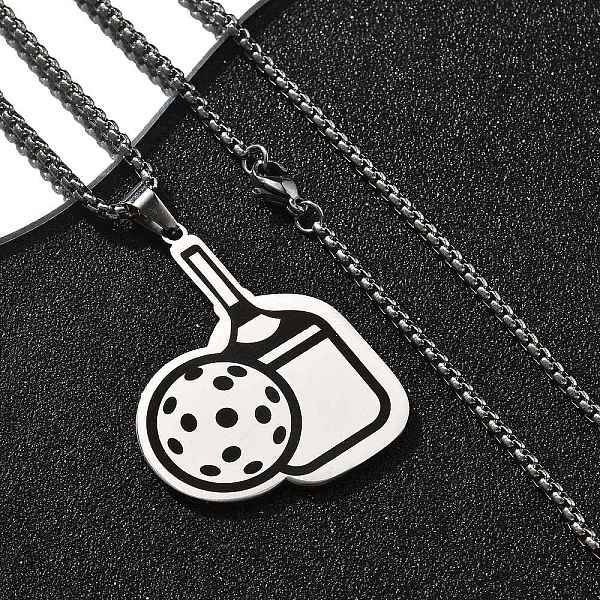 201 Stainless Steel Pickleball Paddle Pendant Box Chain Necklaces for Women Men