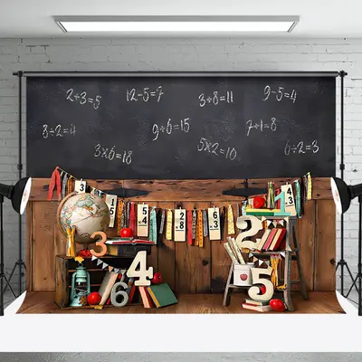 Blackboard Math Wood Retro Wall Cake Smash Backdrop - Aperturee