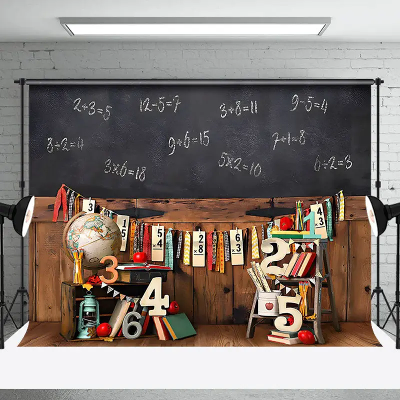 Blackboard Math Wood Retro Wall Cake Smash Backdrop - Aperturee