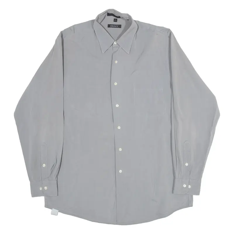 DKNY Mens Plain Shirt Grey Long Sleeve L