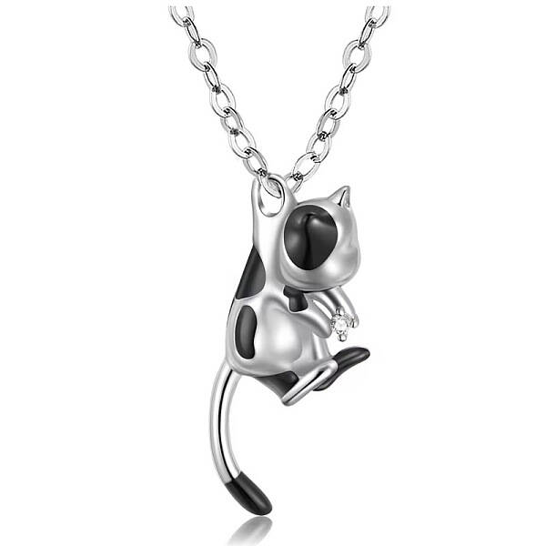Stainless Steel Rhinestone Cow Cat Urn Ashes Pendant Necklace for Women
