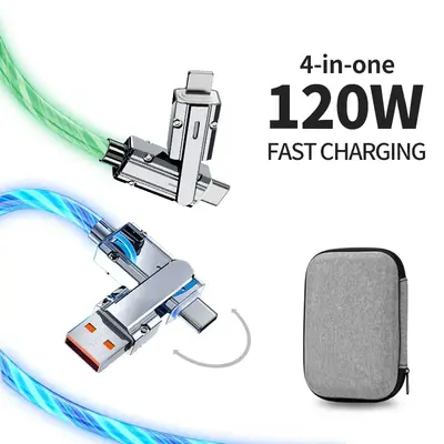 Mokongfu 120W 4 In 1 Charger Cable, USB A and Type C,Fast Charging Cable that Sparkles,Sync for Iphone,Ipad,Samsung And Lapto...