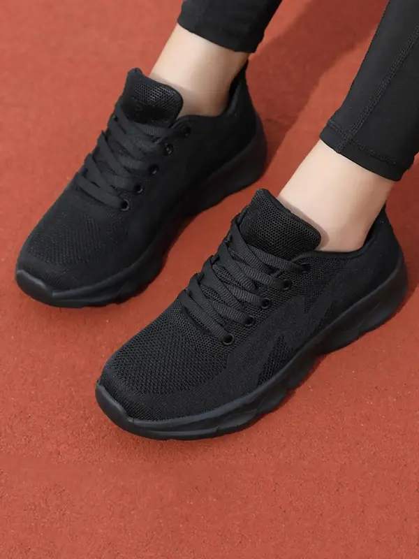 Solid Color Lace Up Low Top Sneakers for Women for Summer, 2024 Casual Sporty Running Walking Shoes, Breathable Non-slip Athl...