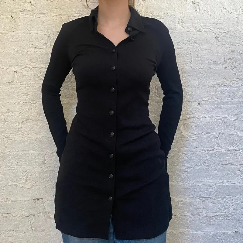 Versace Jeans Couture Mini Shirt Dress - Medium Black Nylon