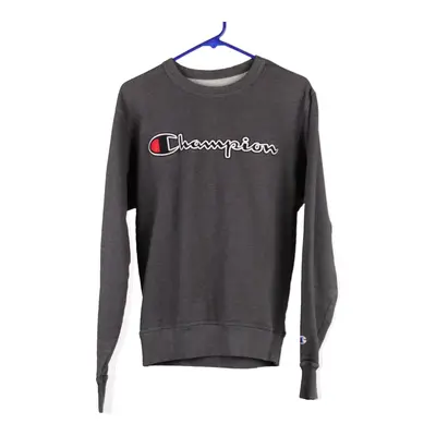 Champion Spellout Sweatshirt - Small Grey Cotton Blend