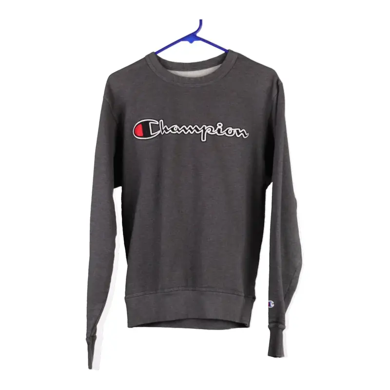 Champion Spellout Sweatshirt - Small Grey Cotton Blend