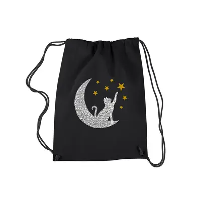 Cat Moon - Drawstring Backpack - SMALL - Black