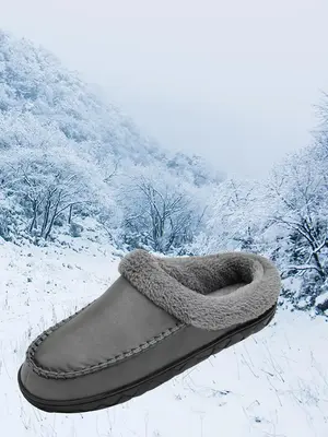 Men's Minimalist Casual Plain Round Toe Slippers, Simple Design Plush Soft Slippers, Warm & Cozy Bedroom Slippers, Non-slip S...