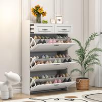Shoe Cabinet with 3 Large Flip Drawers & 2 Storage Drawers, Narrow Shoe Organizer Cabinet Fits for Kinds of Shoes, Slim Shoe ...