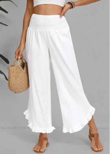 Modlily Wide Leg Elastic Waist White High Waisted Pants - S