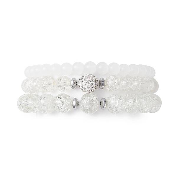 3Pcs 3 Style Glass Round Beaded Stretch Bracelets Set