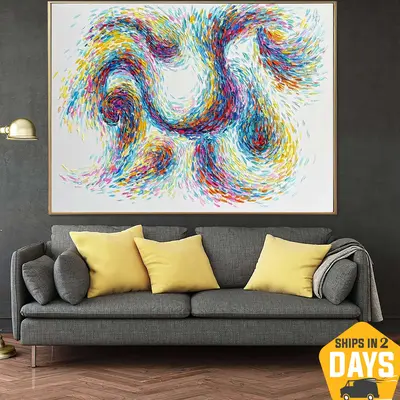 Large Original Colorful Painting on Canvas Abstract Waves Wall Art Heavy Textured Artwork Modern Impasto Painting for Living ...
