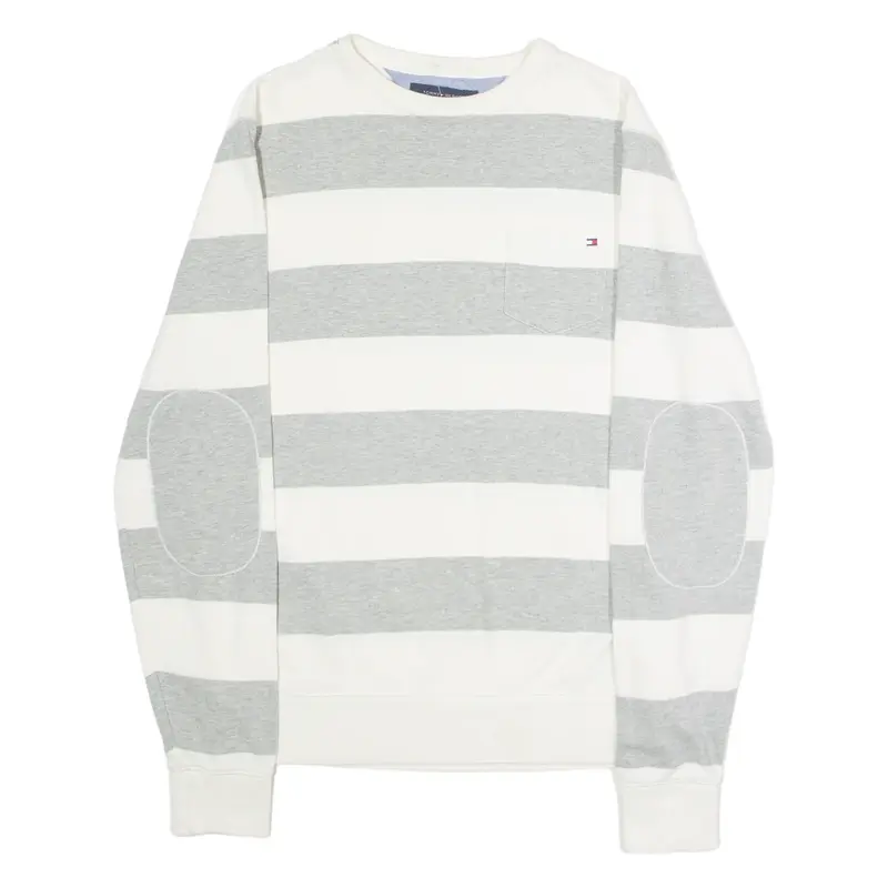 TOMMY HILFIGER Fit Striped Mens Sweatshirt White Crew Neck M