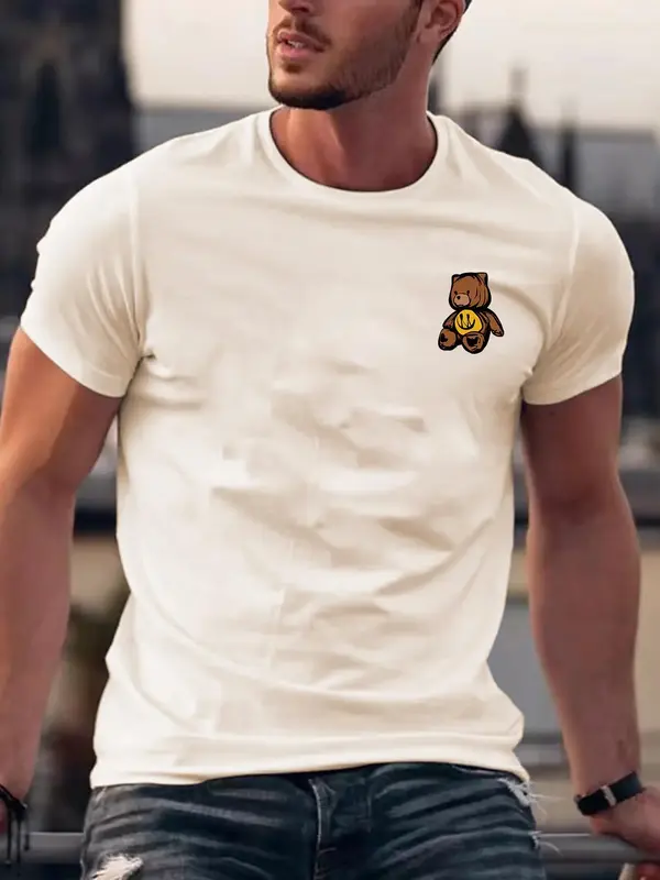 Men's Summer Clothes, Cartoon Bear Print Round Neck Graphic Tee, 2024 Trendy Vintage Graphic Tees for Men, Regular Fit Short...
