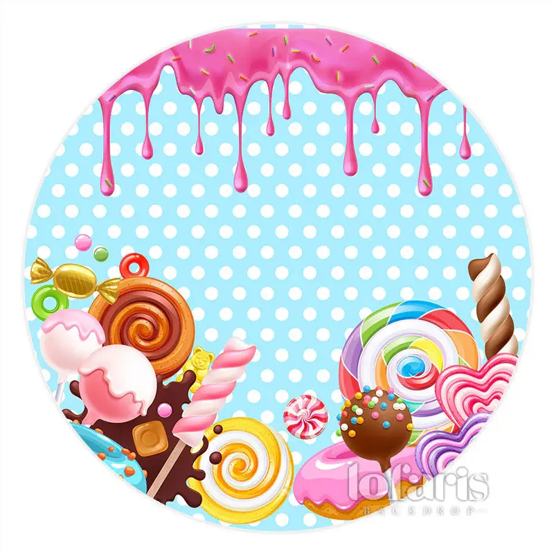 Aperturee Round Candy Land Theme Happy Birthday Backdrop For Kid | Name Backdrop For Birthday | Happy Birthday Backdrop | Cak...