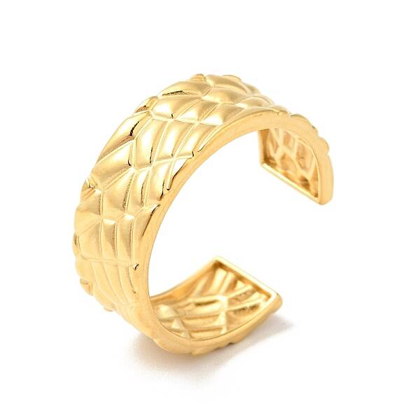 Ion Plating(IP) 304 Stainless Steel Textured Open Cuff Ring for Men Women