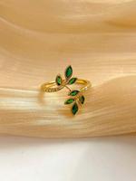Women's Cute Glittering Leaf Design Cuff Ring, Elegant Promise Ring for Party, Daily Decor for Girl, Trendy All-match & Exqui...