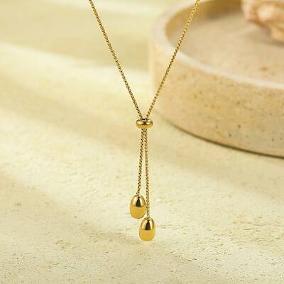304 Stainless Steel Teardrop Pendant Lariat Necklaces for Women