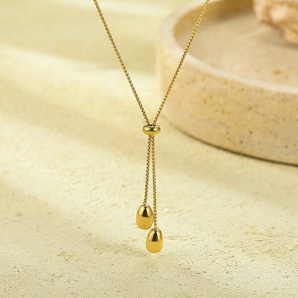 304 Stainless Steel Teardrop Pendant Lariat Necklaces for Women