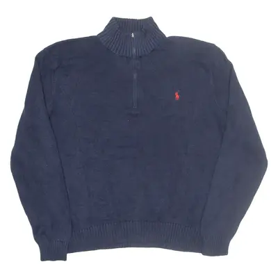 POLO RALPH LAUREN Mens Jumper Blue 1/4 Zip Tight Knit L
