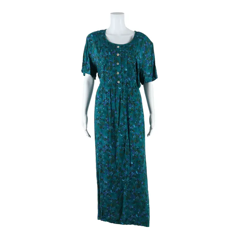 BETSY LAUREN Womens Day Dress Green Floral Short Sleeve Long UK 16