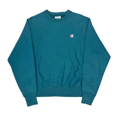 Reverse Weave Champion Graphic Sweatshirt - Small Teal Cotton Blend