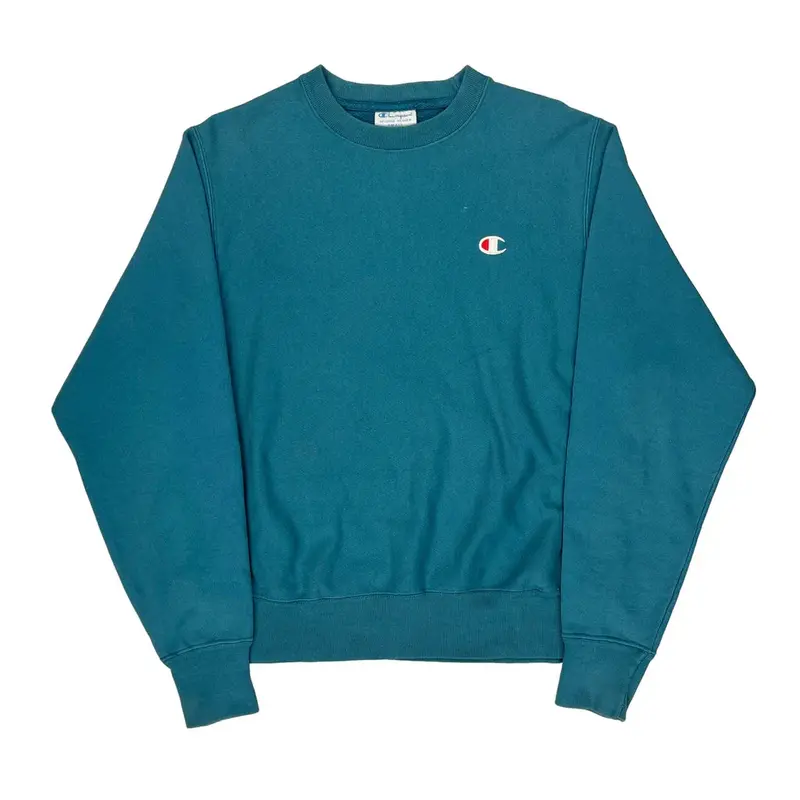 Reverse Weave Champion Graphic Sweatshirt - Small Teal Cotton Blend